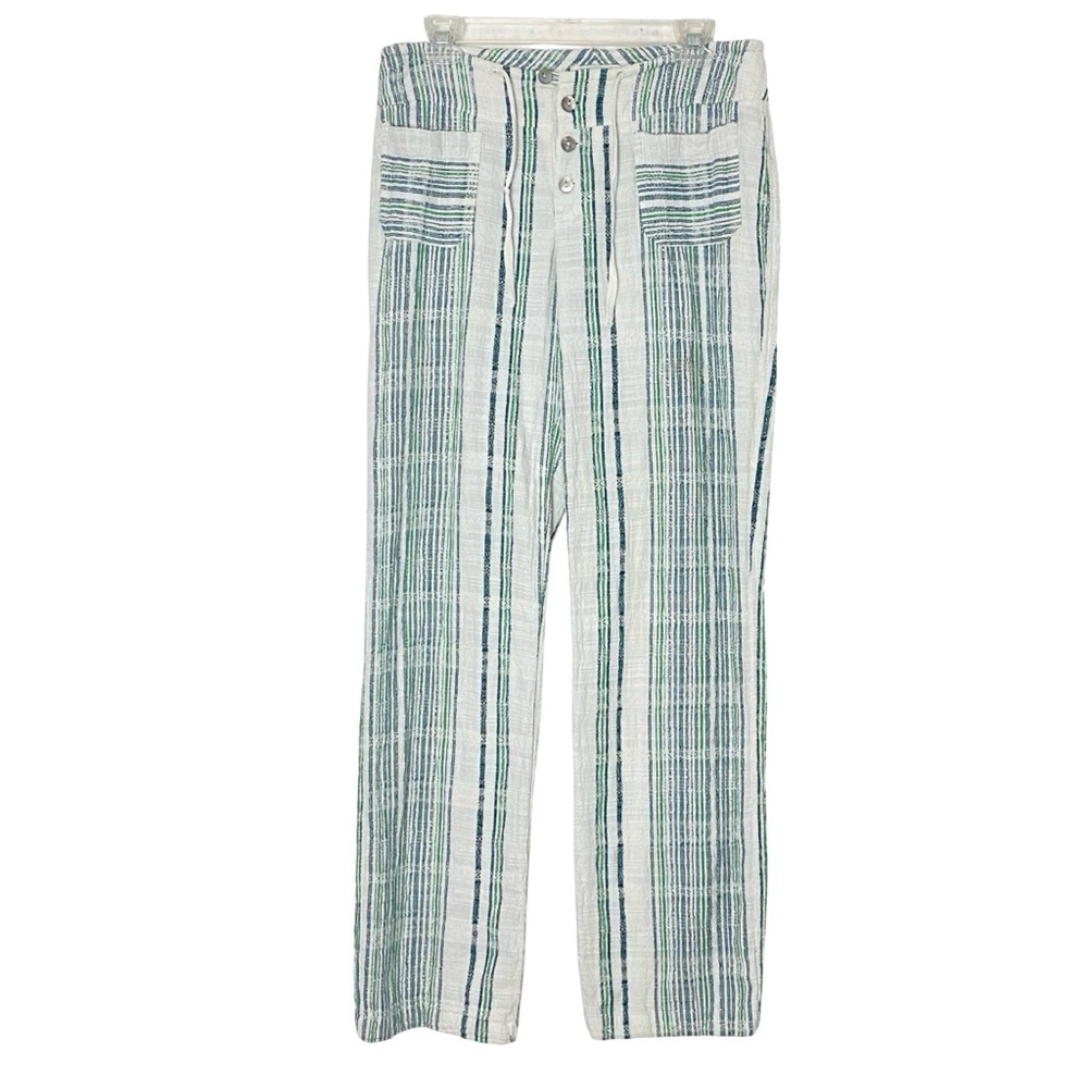 Sundance Gigi Cotton Pants Womens Size Small Textured White Green Blue